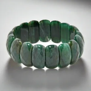 Green Jasper Faceted Gemstone Bead Elastic Bracelet