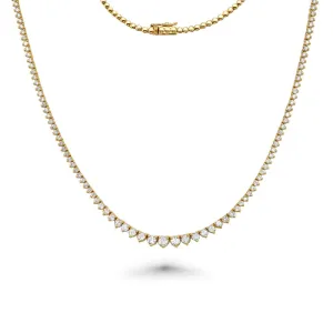 HalfWay Riviera Diamond Tennis Necklace (3.50 ct.) 2.00 mm to 4.45 mm 3-Prongs Setting in 14K Gold