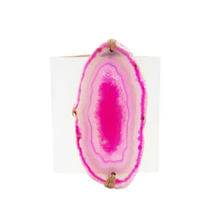 HANDCRAFTED CUFF - WHITE LEATHER PINK AGATE - 6CMWHPI1.1