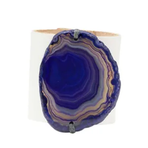 HANDCRAFTED CUFF - WHITE LEATHER PURPLE AGATE - 6CMWHPU1.1