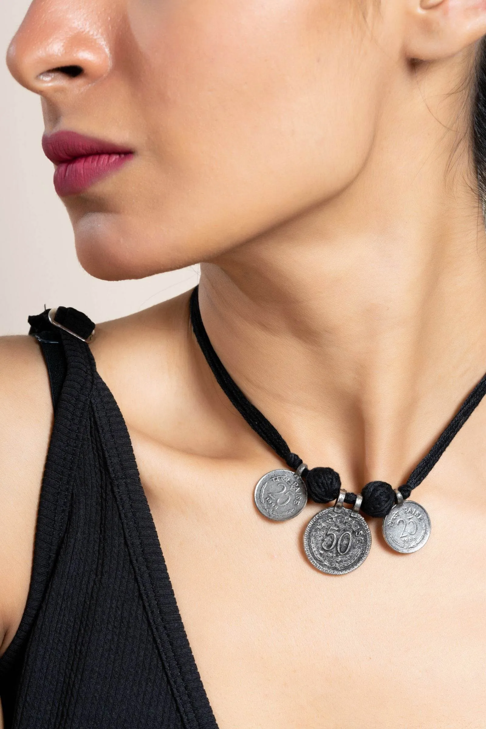 Handcrafted German Silver Jewelry Neckpiece with Adjustable Black Cotton Dori