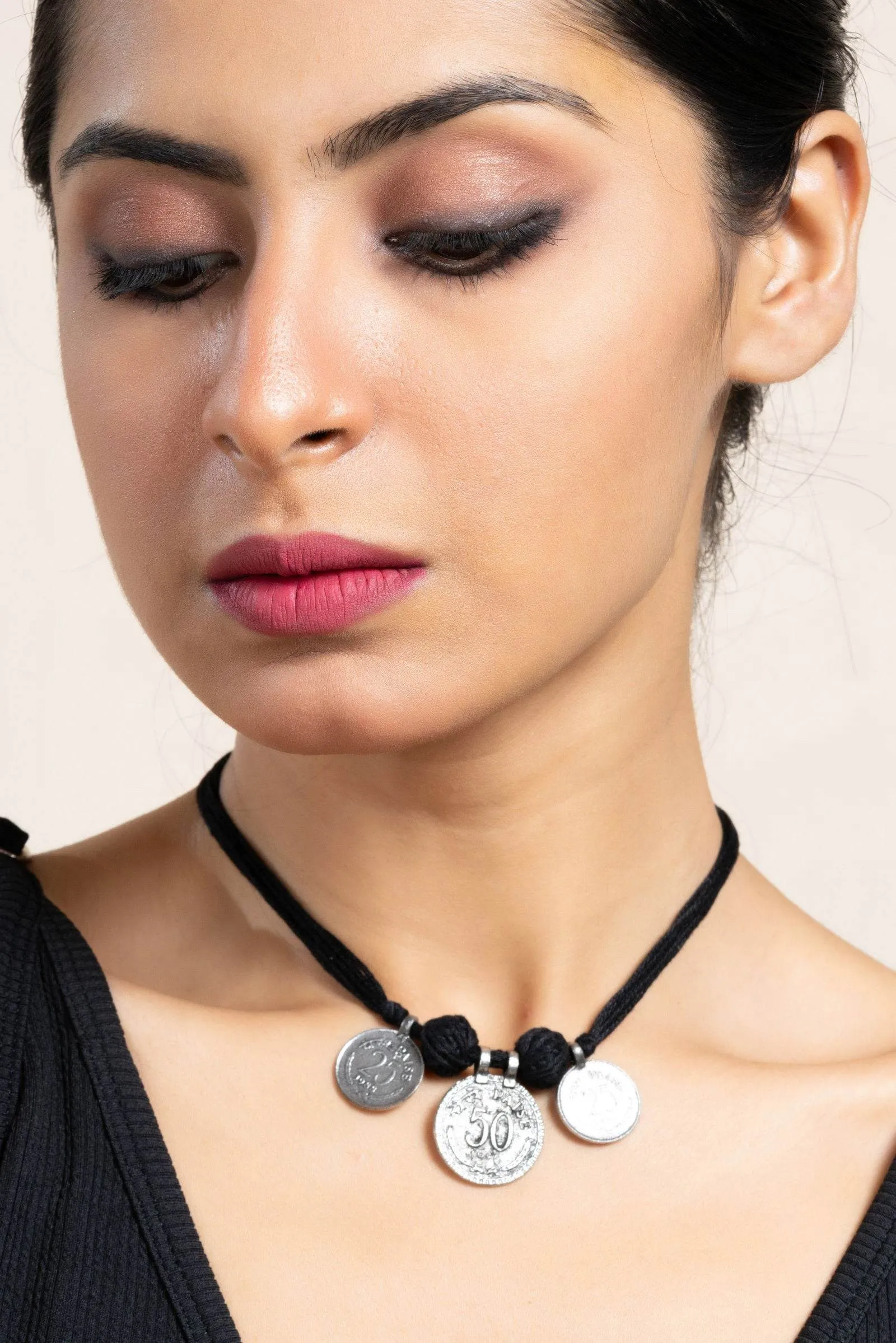 Handcrafted German Silver Jewelry Neckpiece with Adjustable Black Cotton Dori
