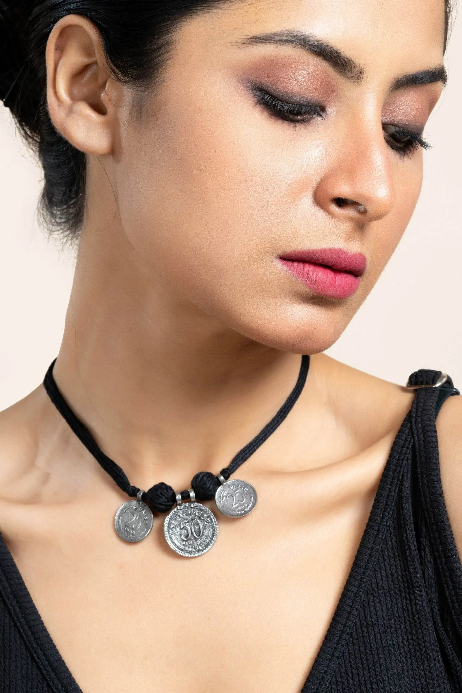 Handcrafted German Silver Jewelry Neckpiece with Adjustable Black Cotton Dori