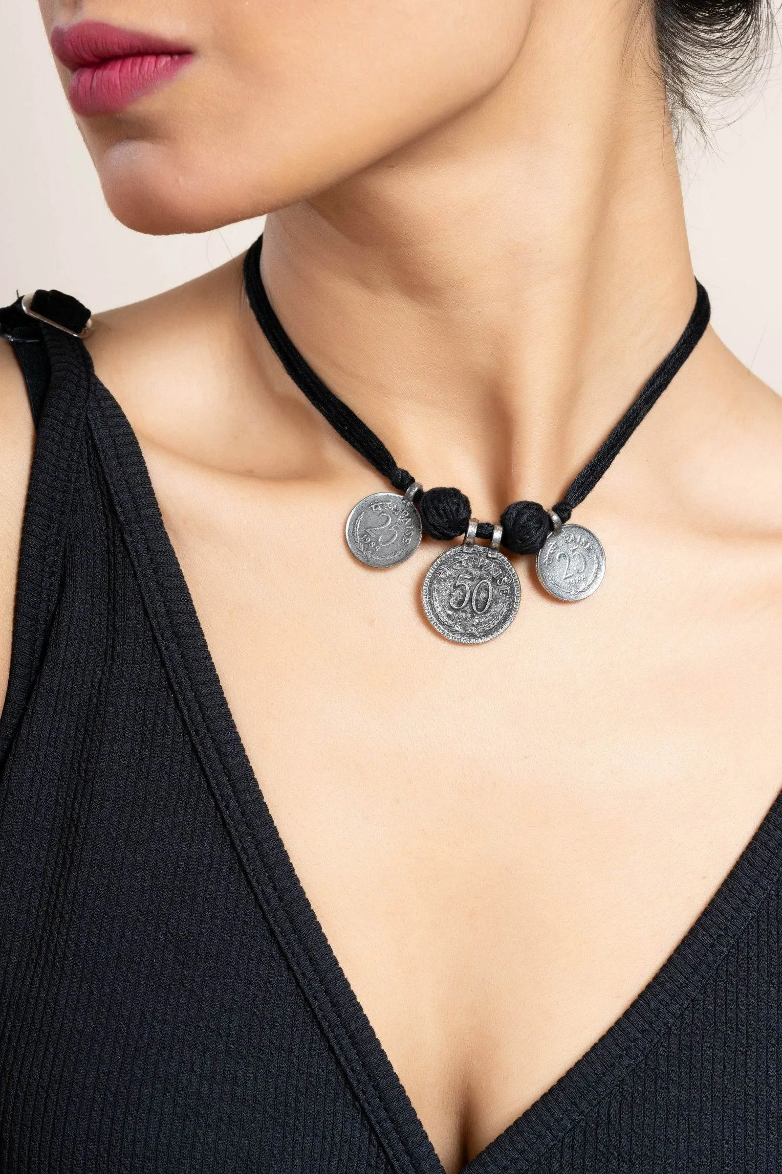 Handcrafted German Silver Jewelry Neckpiece with Adjustable Black Cotton Dori