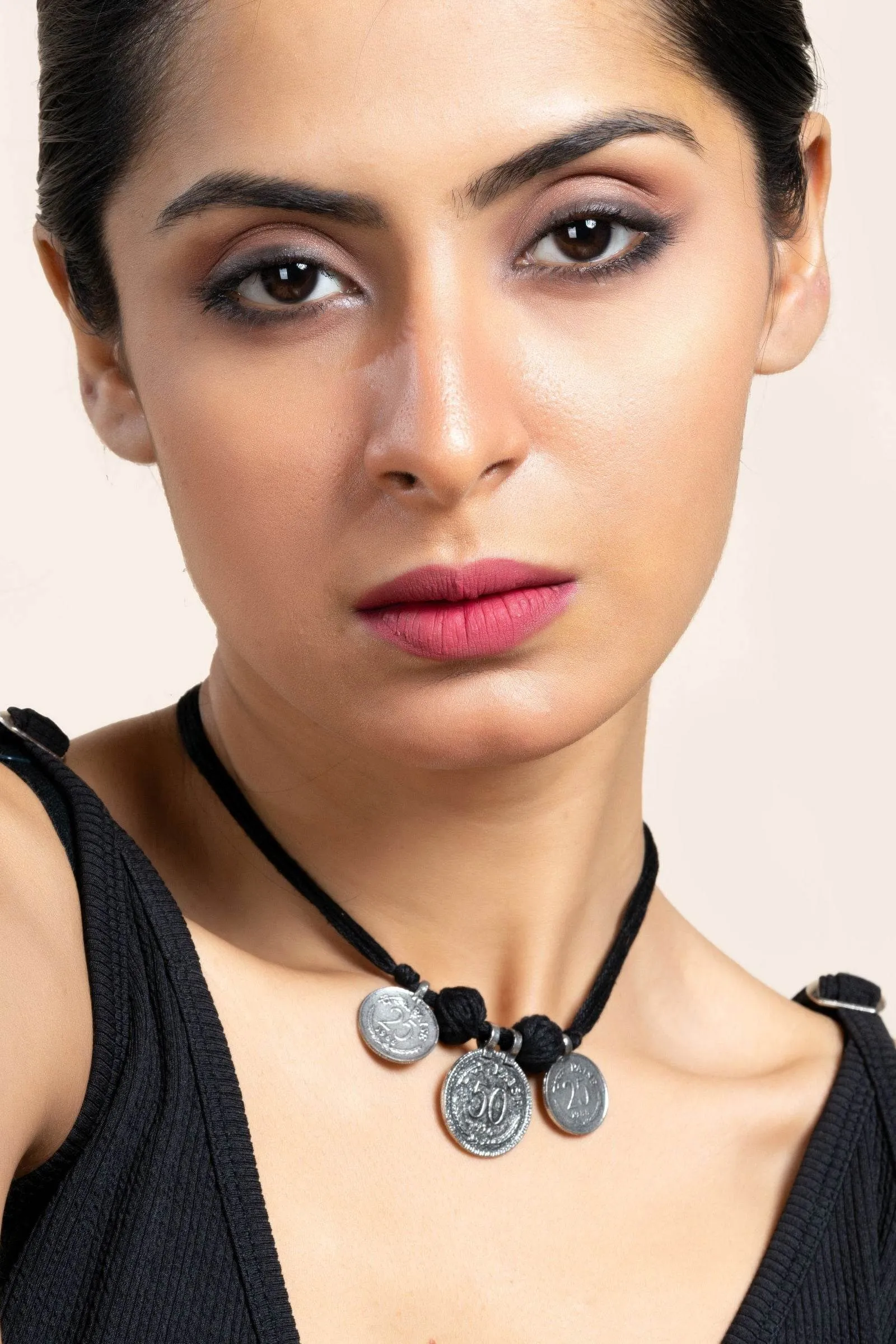 Handcrafted German Silver Jewelry Neckpiece with Adjustable Black Cotton Dori