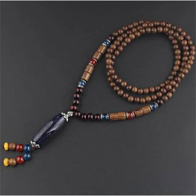 Handmade Necklace Nepal Buddhist Mala Wood Beads Pendant