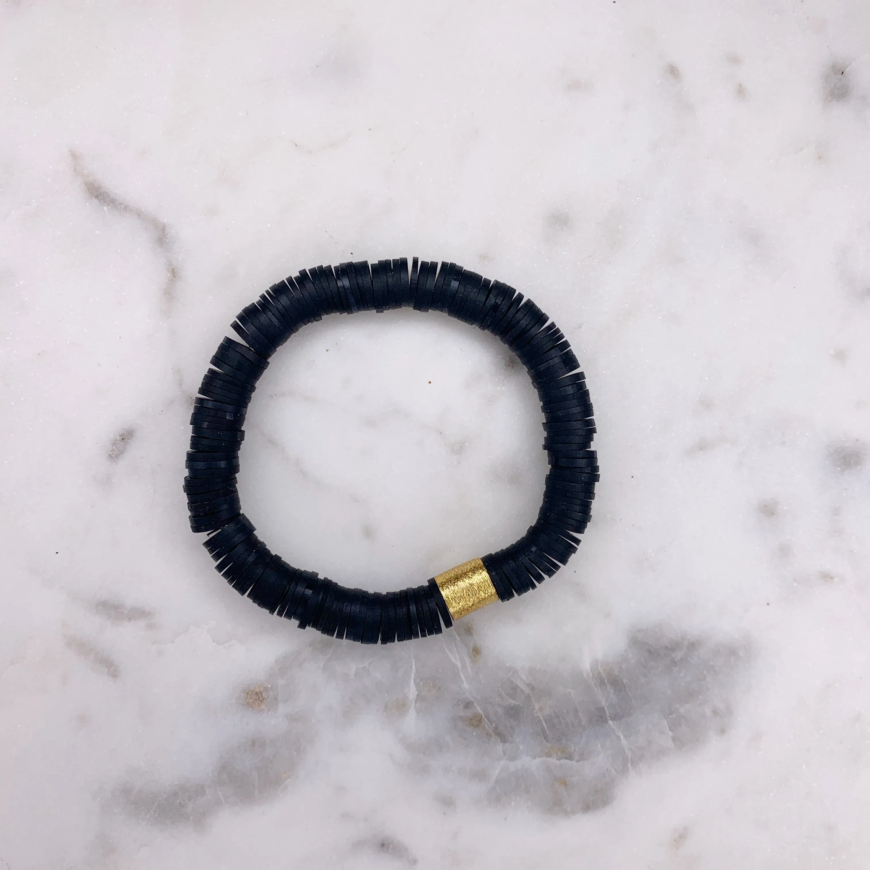 Heishi Color Pop Bracelet Black Gold Barrel 
