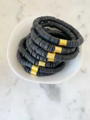 Heishi Color Pop Bracelet Black Gold Barrel 