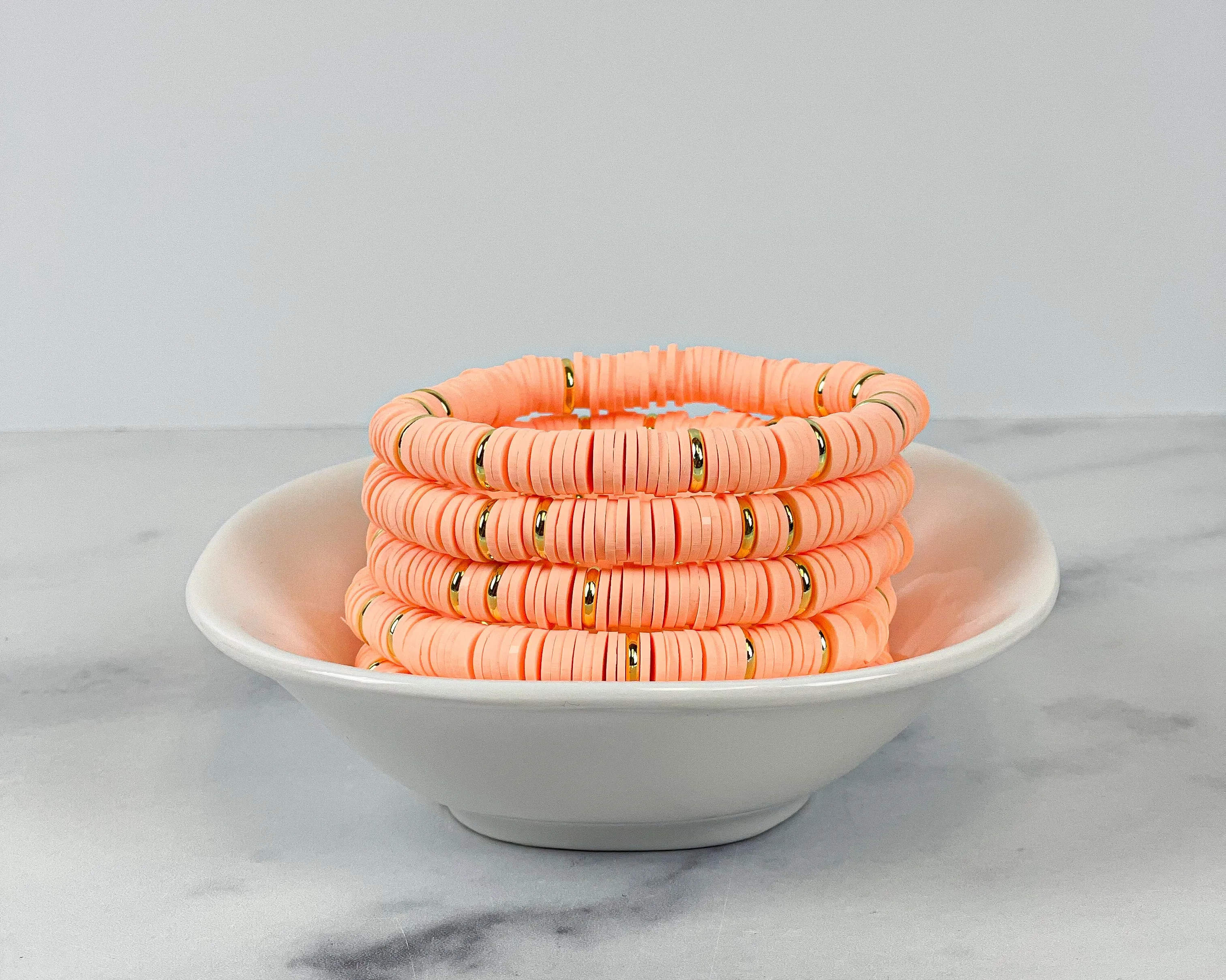 Heishi Color Pop Bracelet Peach Gold Discs
