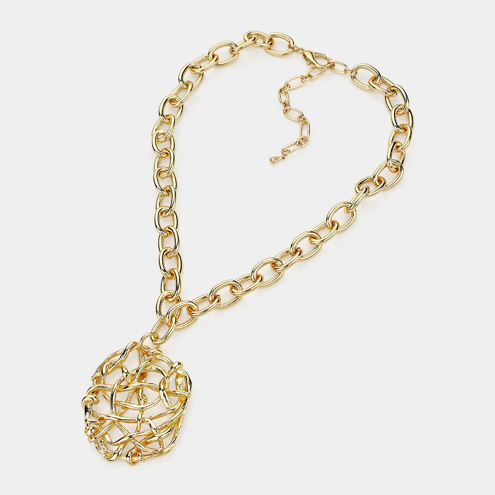 iLLASPARKZ Chunky Metal Cage Pendant Necklace