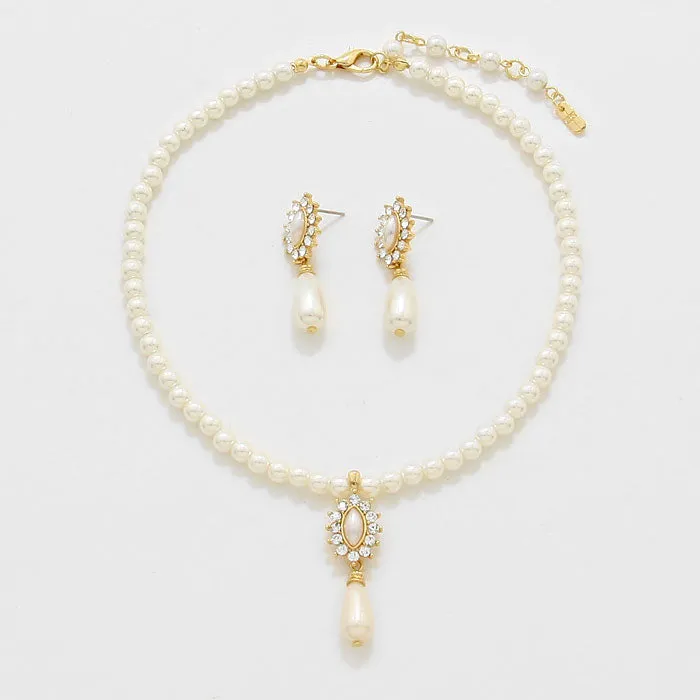 iLLASPARKZ Crystal Accented Pearl Drop Necklace