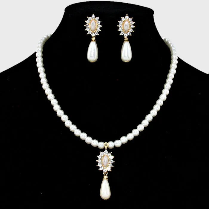 iLLASPARKZ Crystal Accented Pearl Drop Necklace
