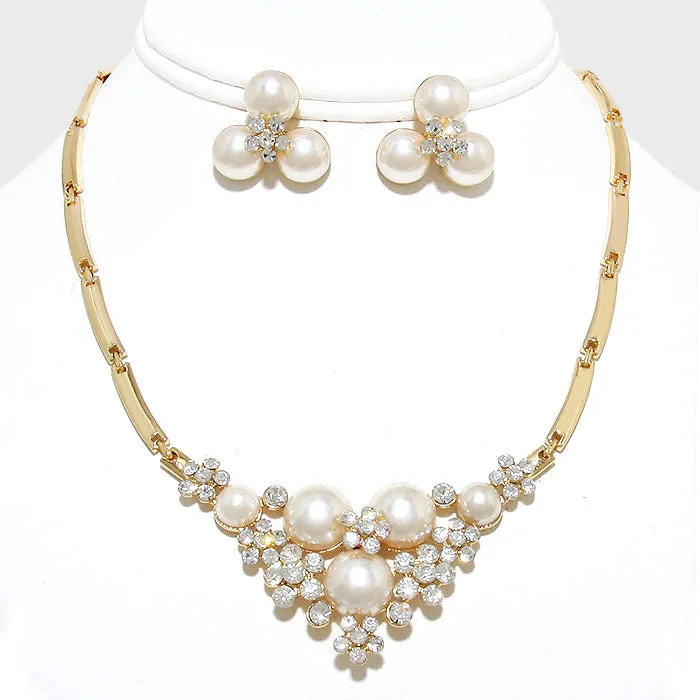 iLLASPARKZ Floral Cluster Rhinestone Pearl Necklace