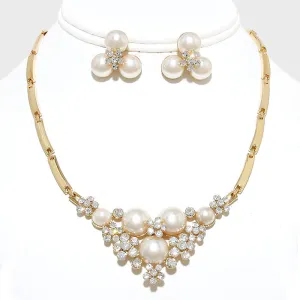 iLLASPARKZ Floral Cluster Rhinestone Pearl Necklace