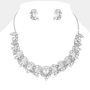 iLLASPARKZ Floral Crystal Rhinestone Pearl Necklace