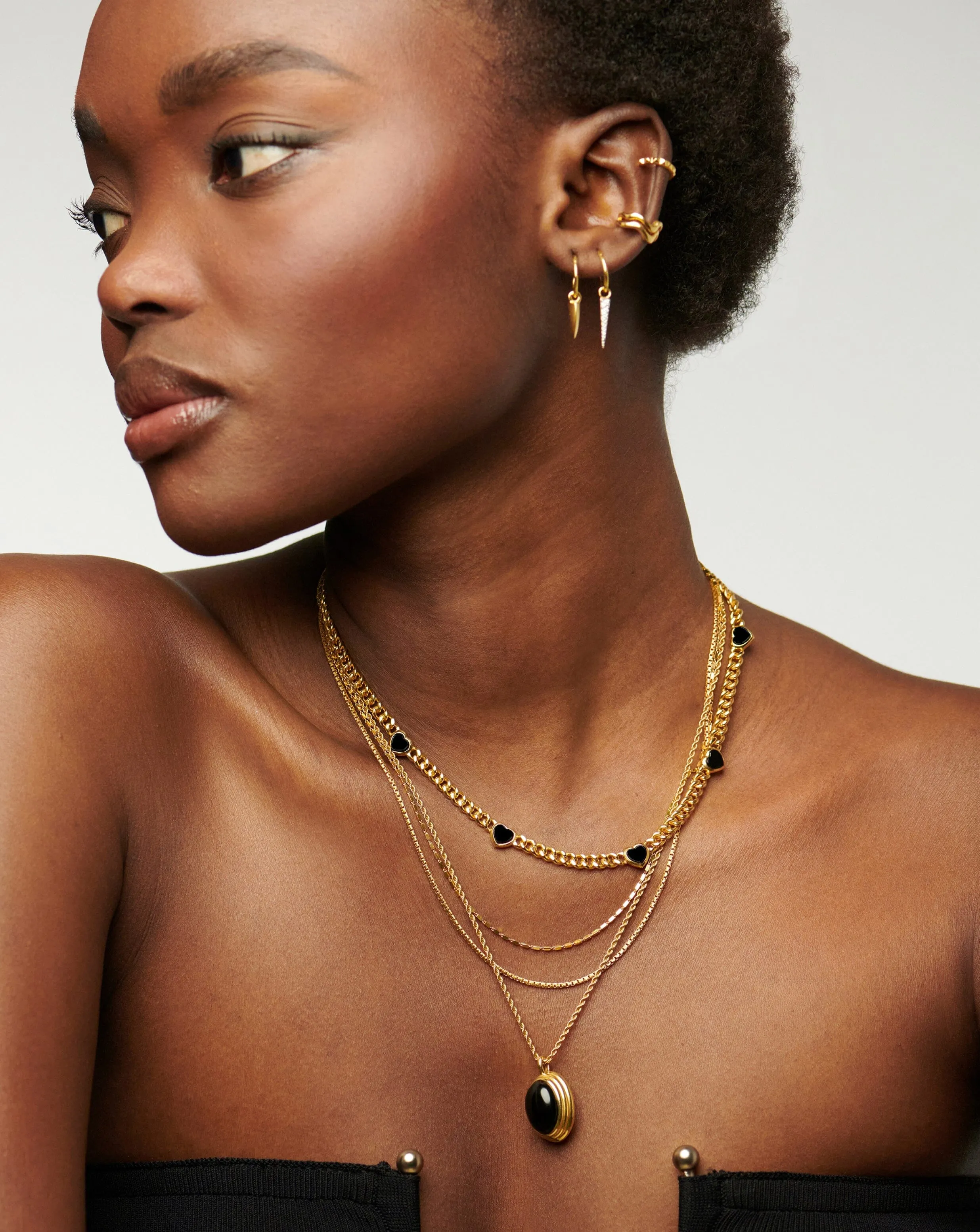 Jelly Heart Gemstone Charm Necklace | 18k Gold Plated/Black Onyx