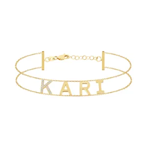 Large Custom Diamond   Solid Initials Double Chain Bracelet