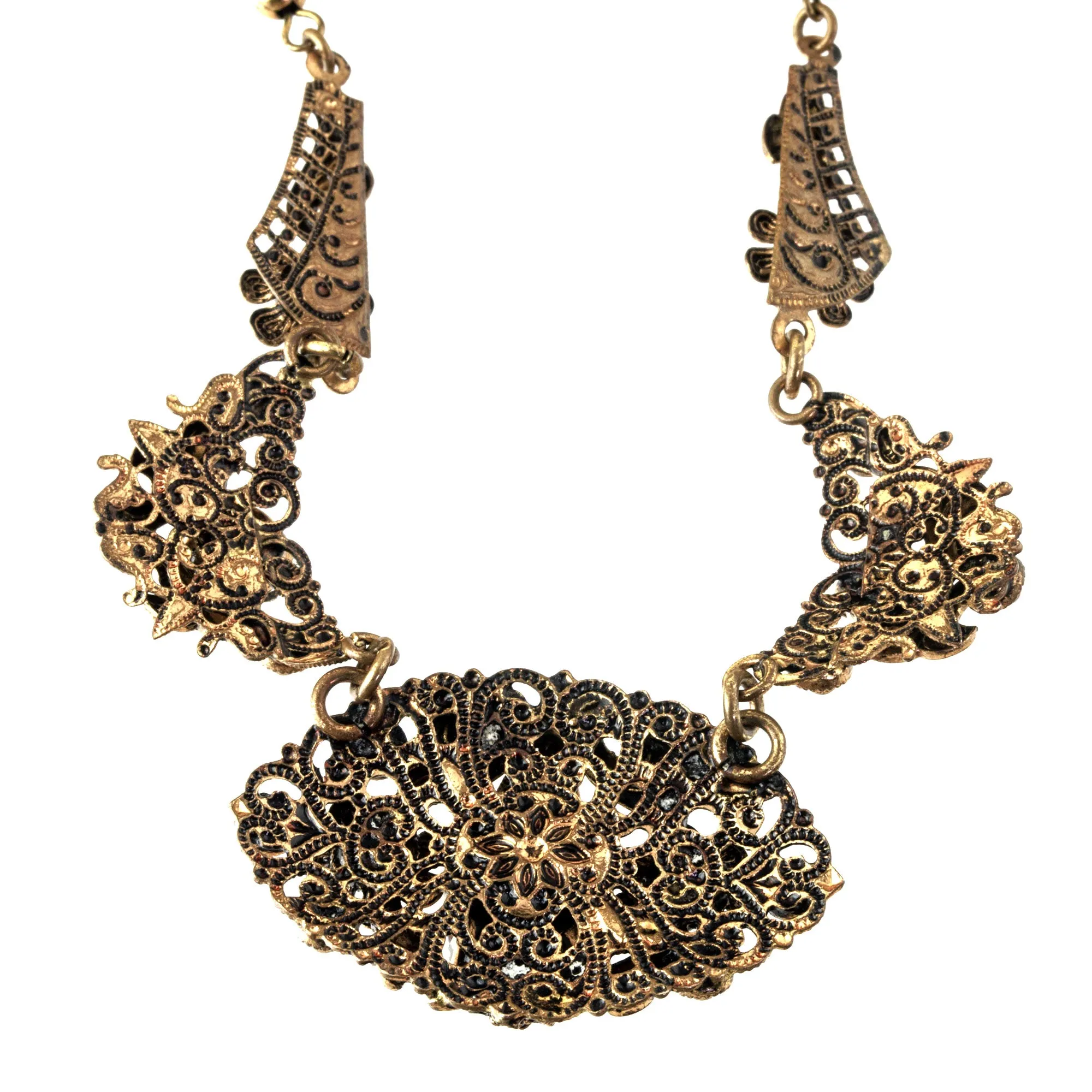 Layered Brass, Red Glass Necklace, 20th century. j-nled500