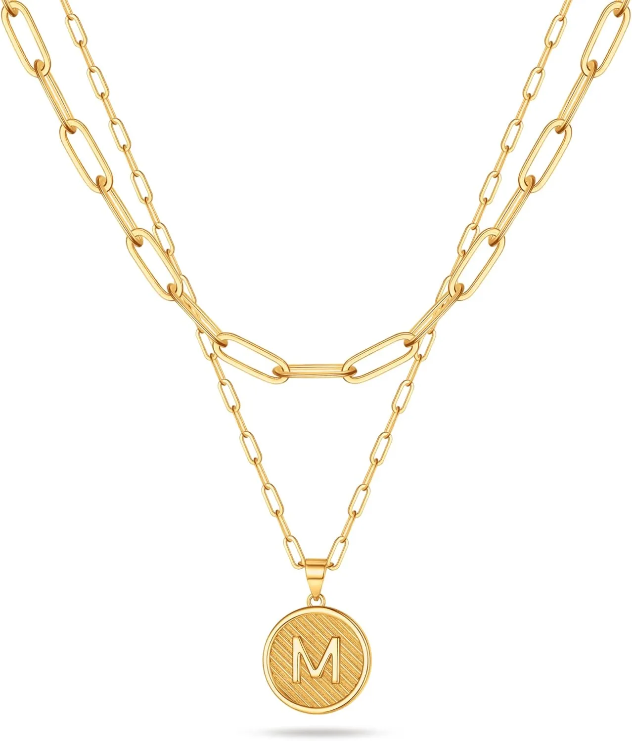 Layered Initial Necklaces for Women, 14K Gold Plated Paperclip Chain Necklace Round Gold Necklace Letter Pendant Layering Initial Necklaces for Women Gold Jewelry for Women Gifts