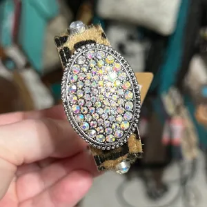 Leopard Snap Genuine Leather Bracelet Cuff