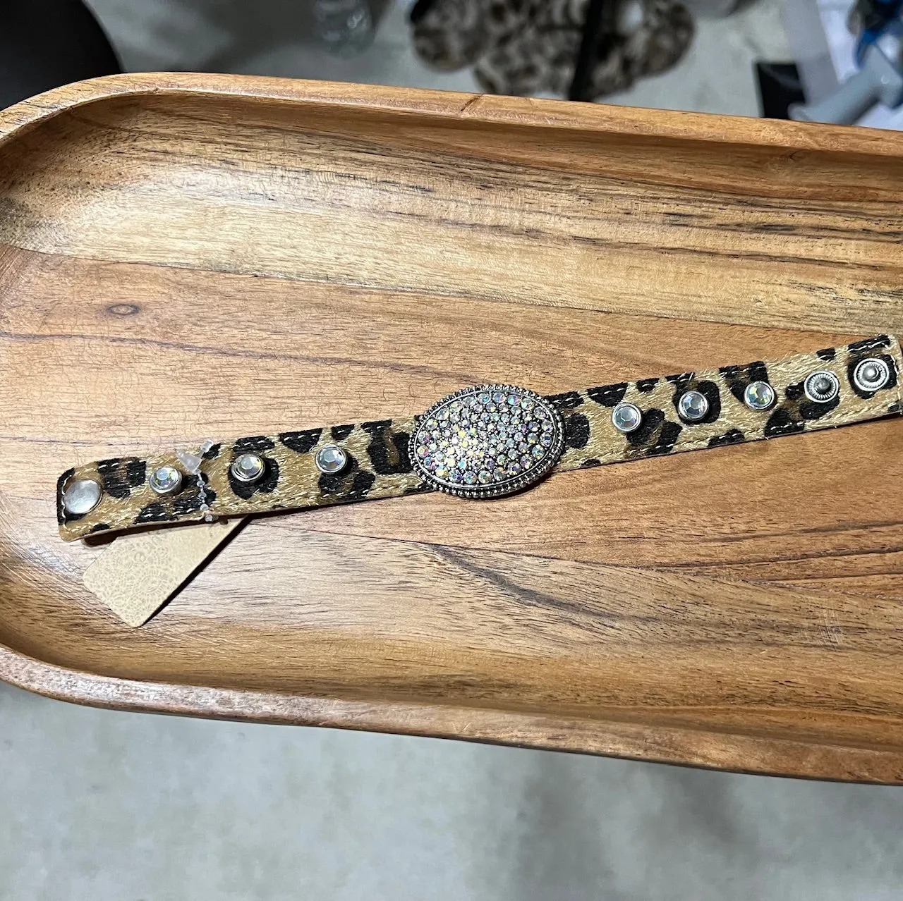Leopard Snap Genuine Leather Bracelet Cuff