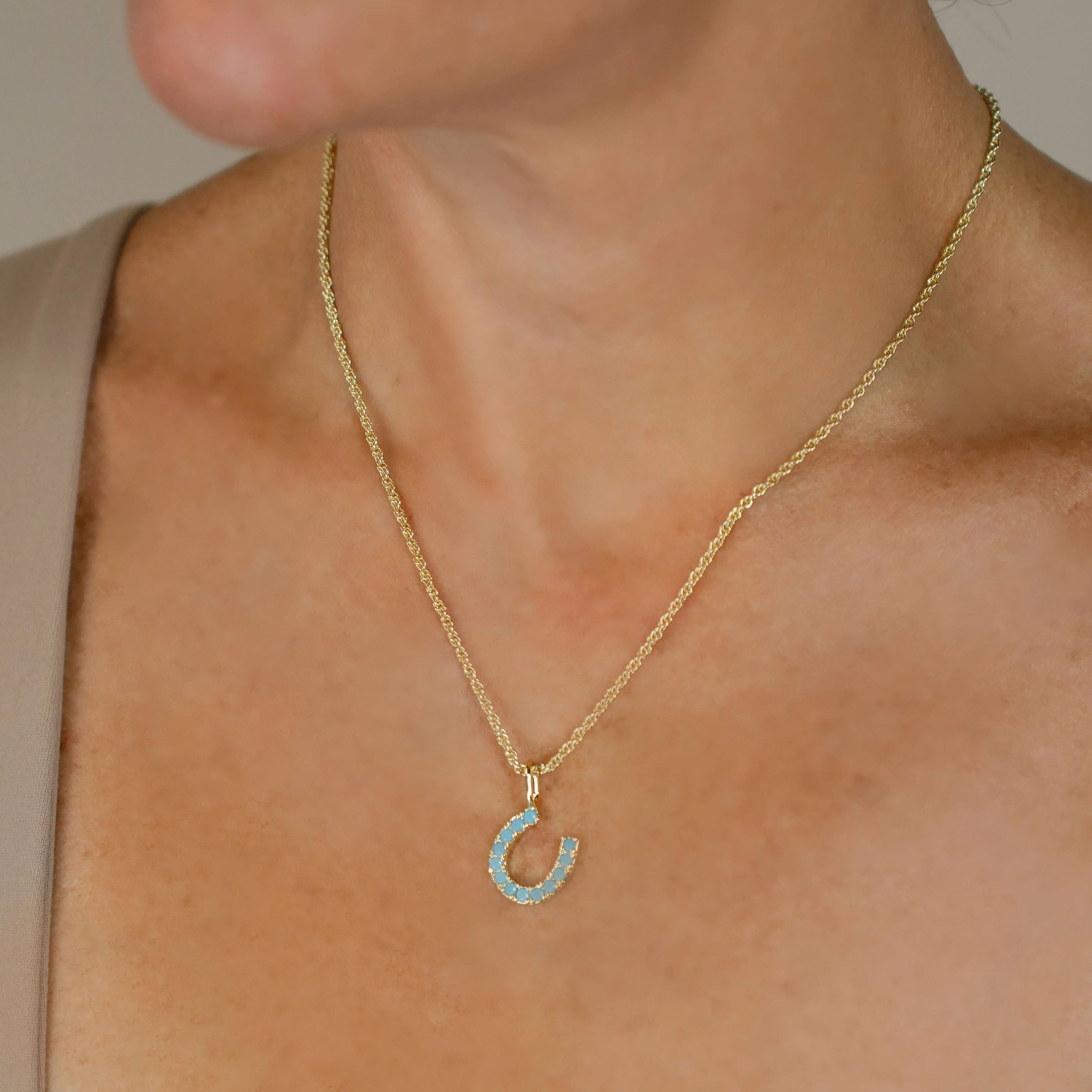 Lucky Horseshoe Charm: Gold / Turquoise