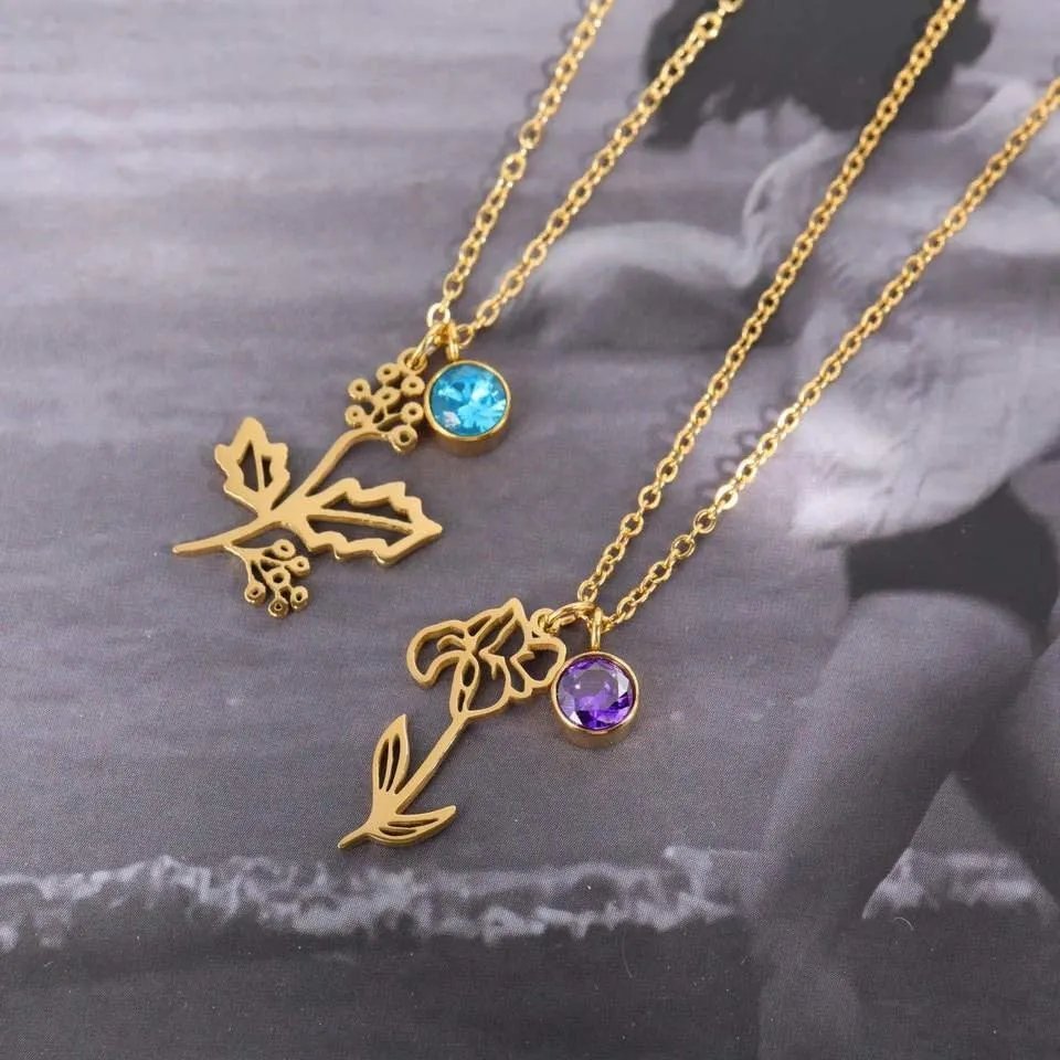 MAY Birth Flower Necklace | Gold Plated Birthstone Necklace | Gifts for Her | Custom Flower Necklace | Charm Necklace | Women's Gift