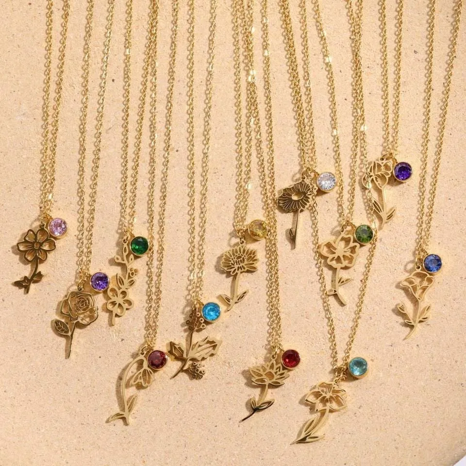 MAY Birth Flower Necklace | Gold Plated Birthstone Necklace | Gifts for Her | Custom Flower Necklace | Charm Necklace | Women's Gift