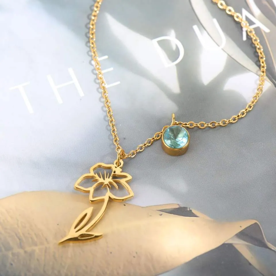 MAY Birth Flower Necklace | Gold Plated Birthstone Necklace | Gifts for Her | Custom Flower Necklace | Charm Necklace | Women's Gift