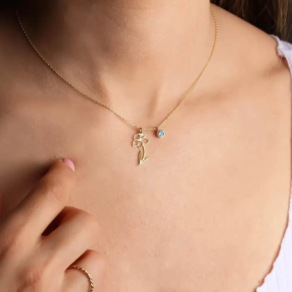 MAY Birth Flower Necklace | Gold Plated Birthstone Necklace | Gifts for Her | Custom Flower Necklace | Charm Necklace | Women's Gift