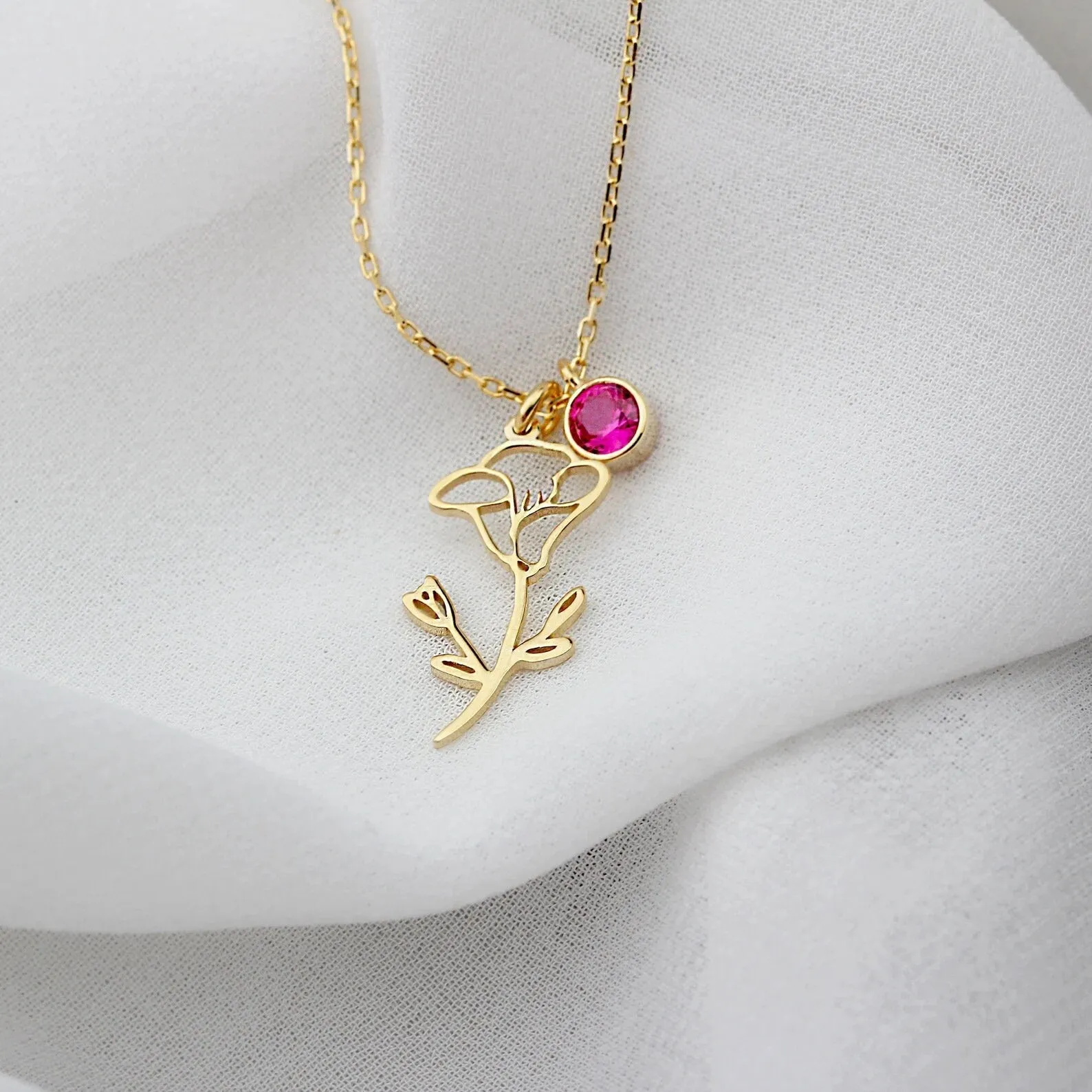 MAY Birth Flower Necklace | Gold Plated Birthstone Necklace | Gifts for Her | Custom Flower Necklace | Charm Necklace | Women's Gift