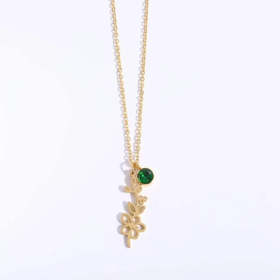 MAY Birth Flower Necklace | Gold Plated Birthstone Necklace | Gifts for Her | Custom Flower Necklace | Charm Necklace | Women's Gift