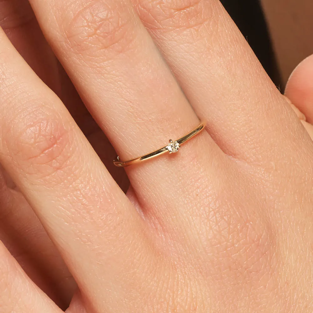 Micro Diamond Round Solitaire Ring in 10k gold