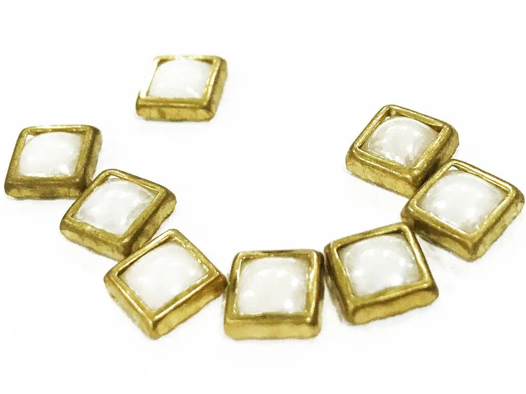 Milky White Opaque Square Kundan Stone