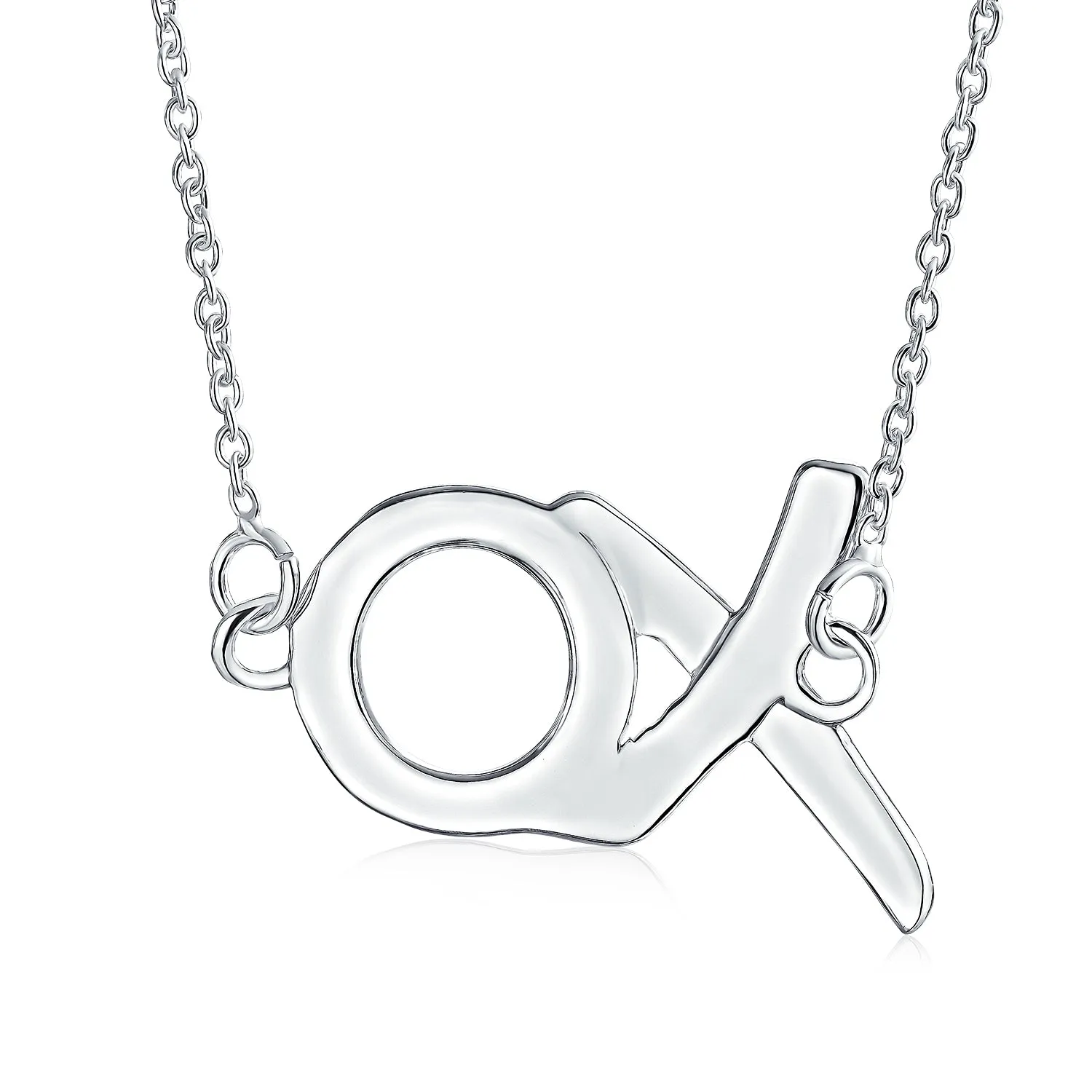 Minimalist XO Station Pendant Necklace in Sterling Silver with Chain