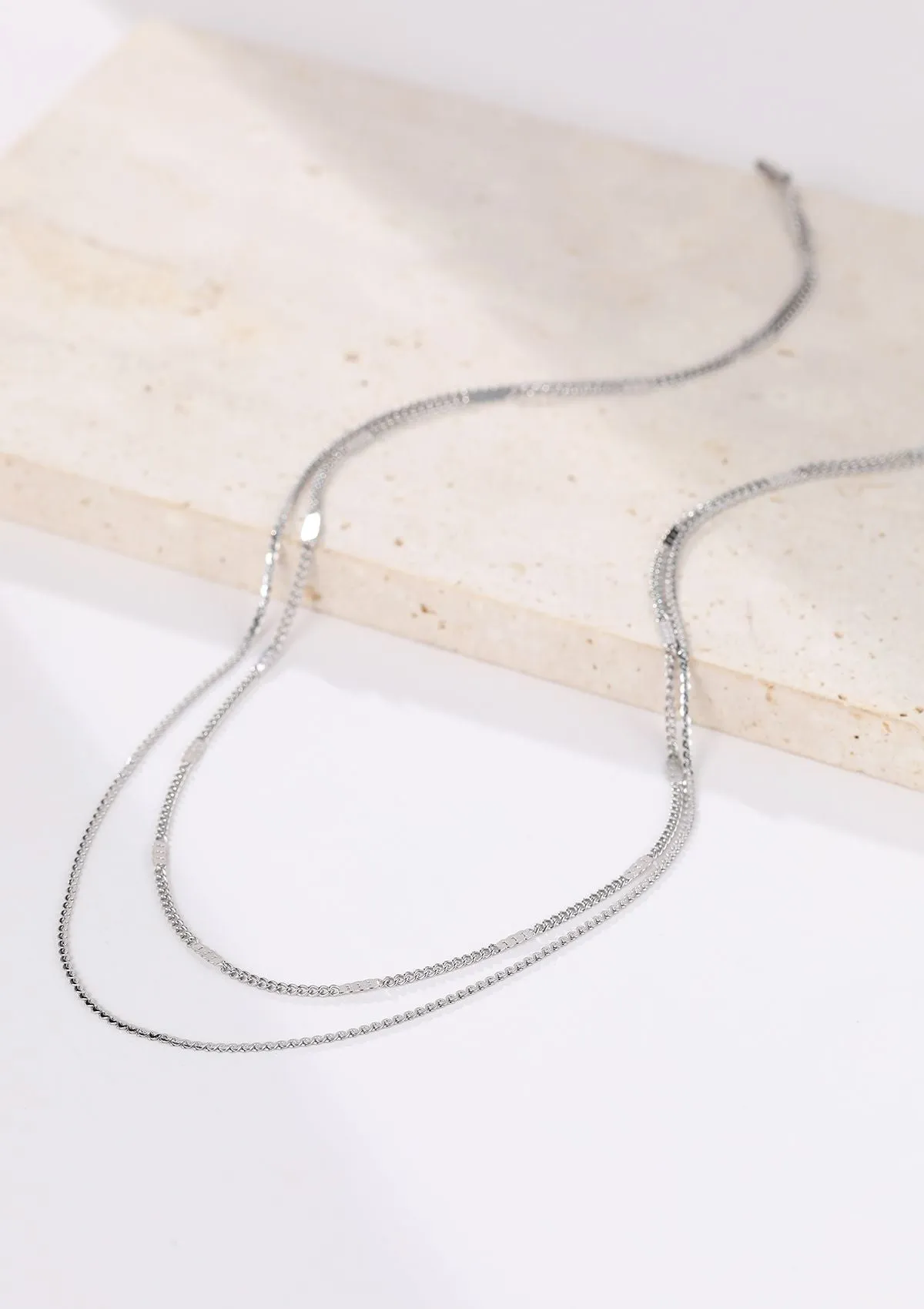 Mixed Cable and Bead Chain Necklace Silver