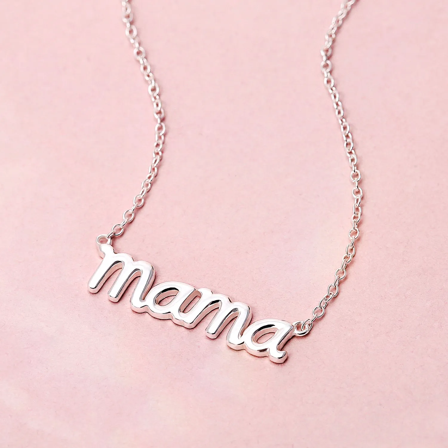 Name Plated MAMA Pendant Necklace for Mother Wife 14K Rose Gold Sterling Silver