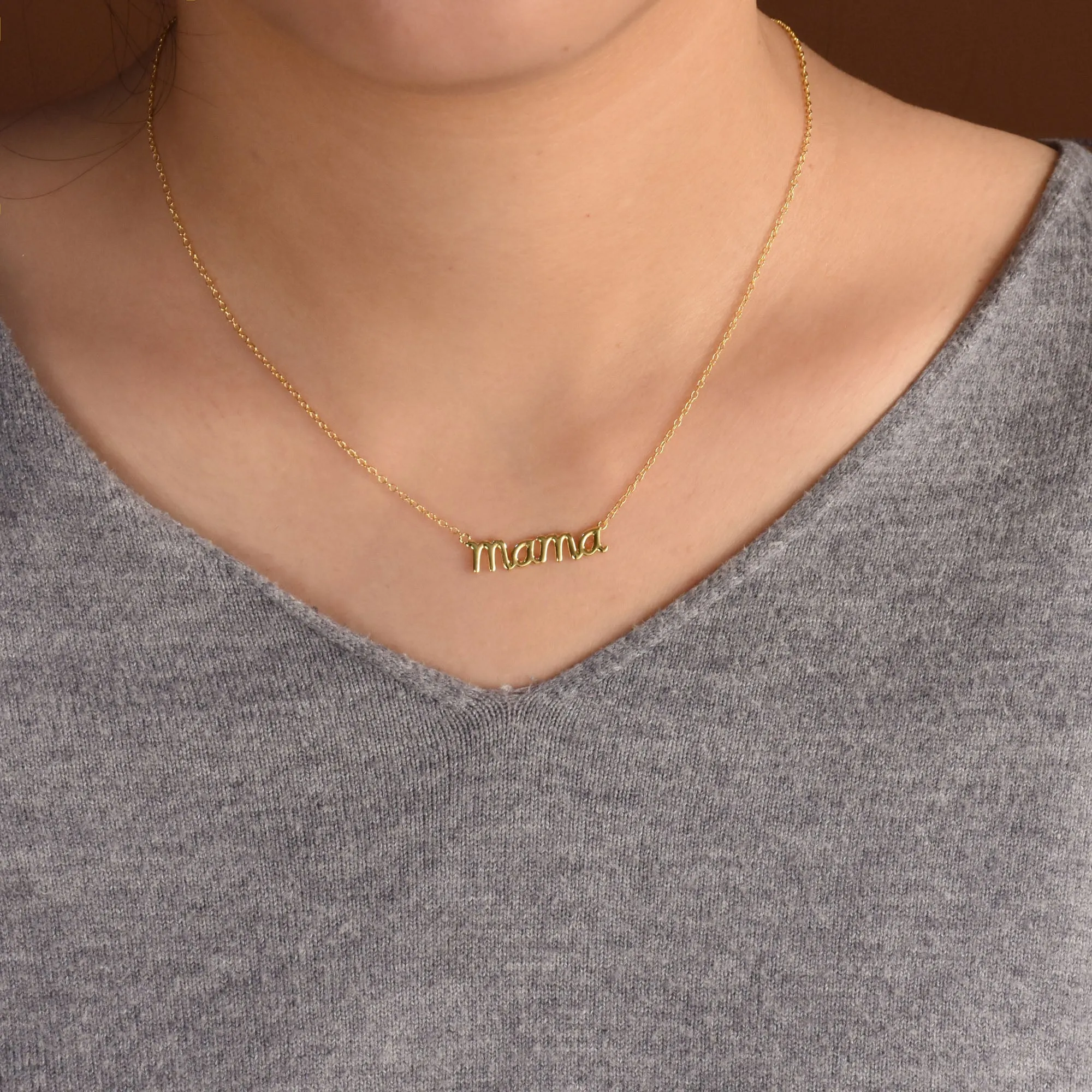 Name Plated MAMA Pendant Necklace for Mother Wife 14K Rose Gold Sterling Silver