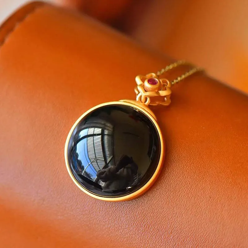 Natural Hetian Moyu Round Ladies Necklace Pendant