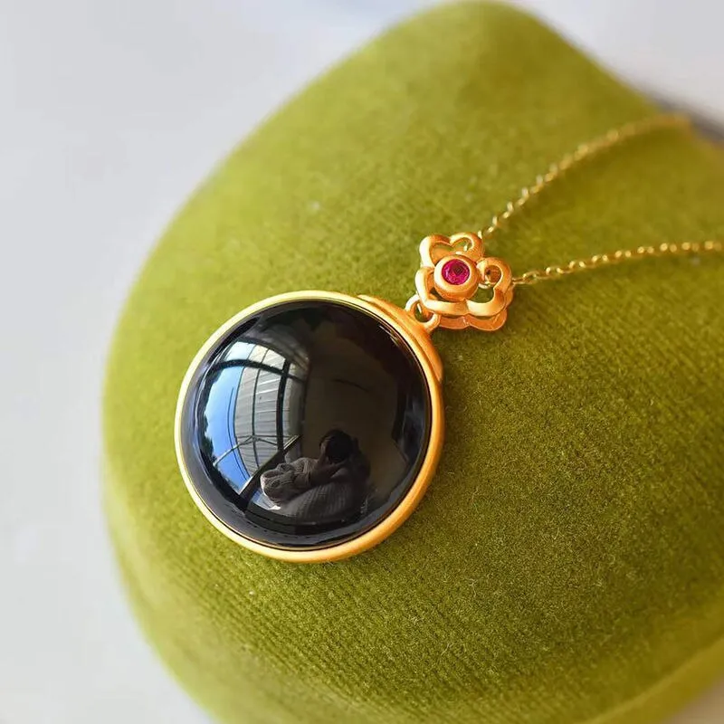Natural Hetian Moyu Round Ladies Necklace Pendant