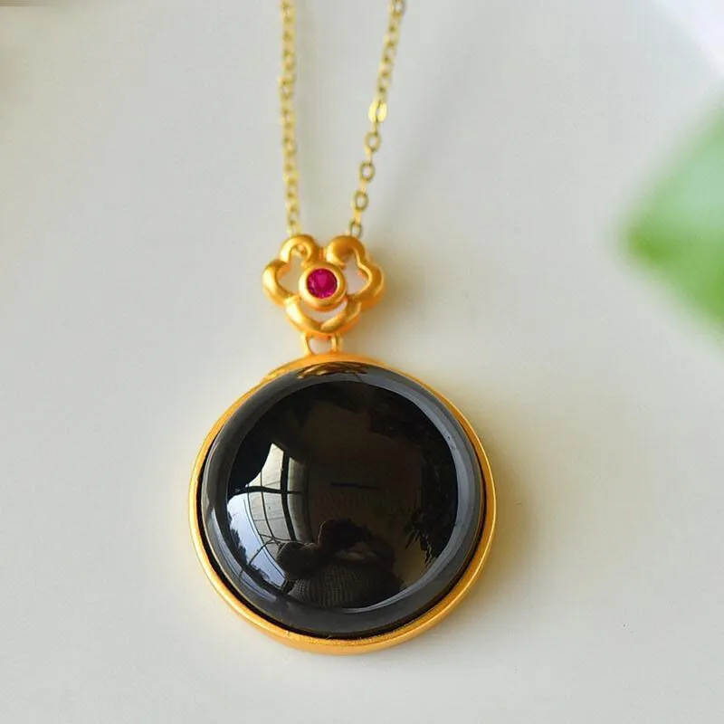 Natural Hetian Moyu Round Ladies Necklace Pendant