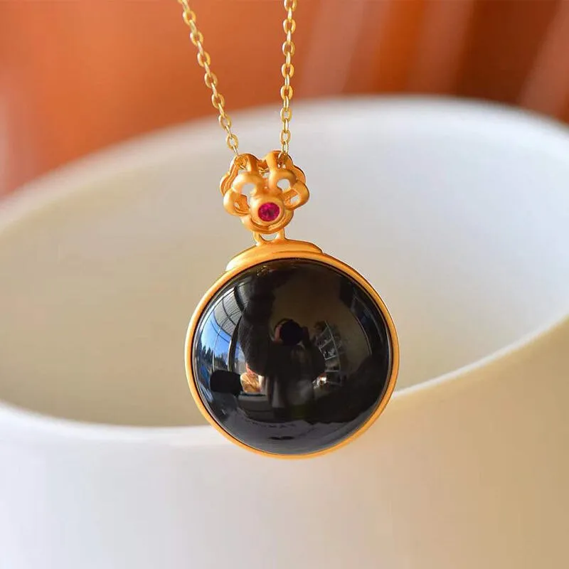 Natural Hetian Moyu Round Ladies Necklace Pendant