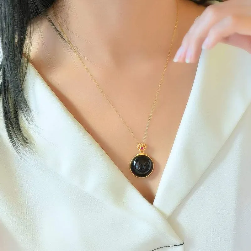 Natural Hetian Moyu Round Ladies Necklace Pendant