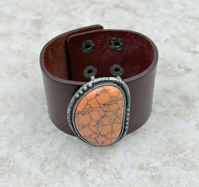 Natural Stone Leather Cuff Bracelet