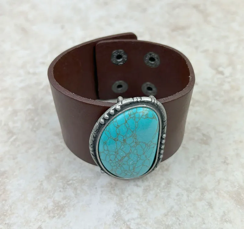 Natural Stone Leather Cuff Bracelet