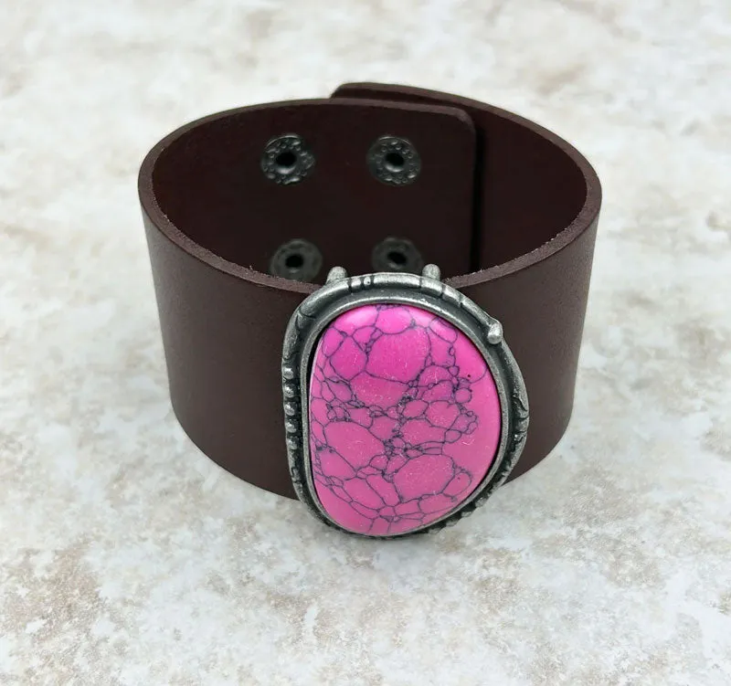 Natural Stone Leather Cuff Bracelet