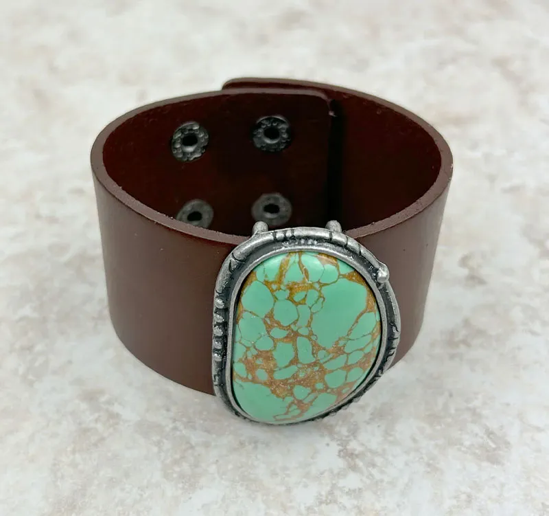 Natural Stone Leather Cuff Bracelet