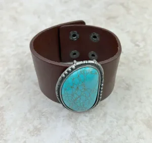 Natural Stone Leather Cuff Bracelet