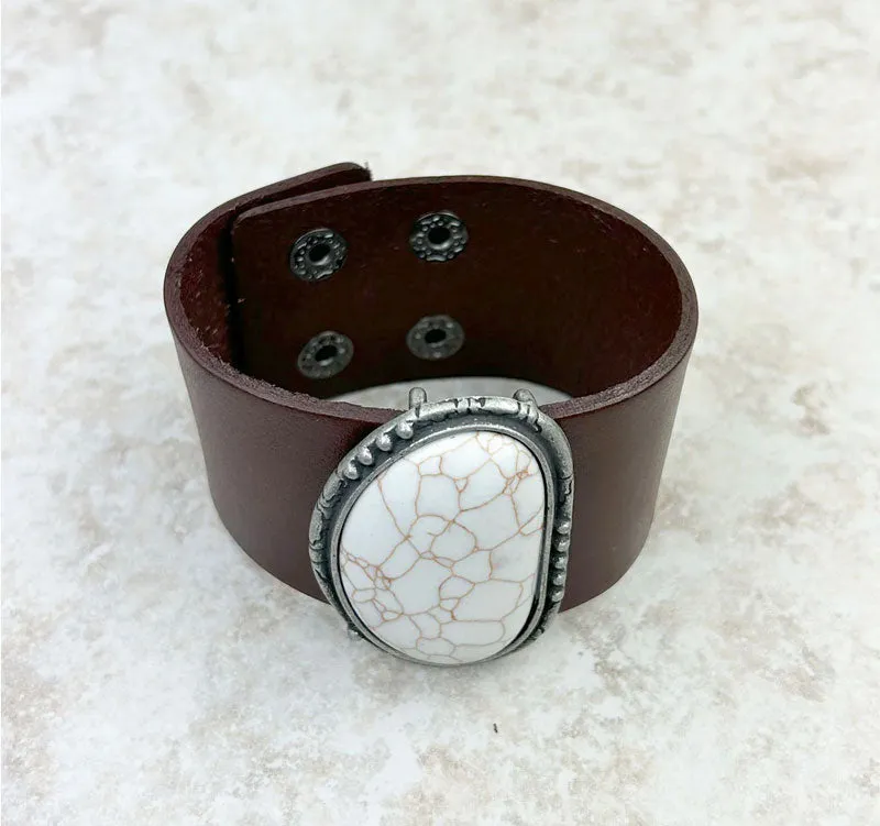 Natural Stone Leather Cuff Bracelet