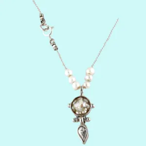 Necklace Sterling silver Sterling Silver Necklace Roman Glass, Pearls, CZ Crystal, Israeli Jewelry